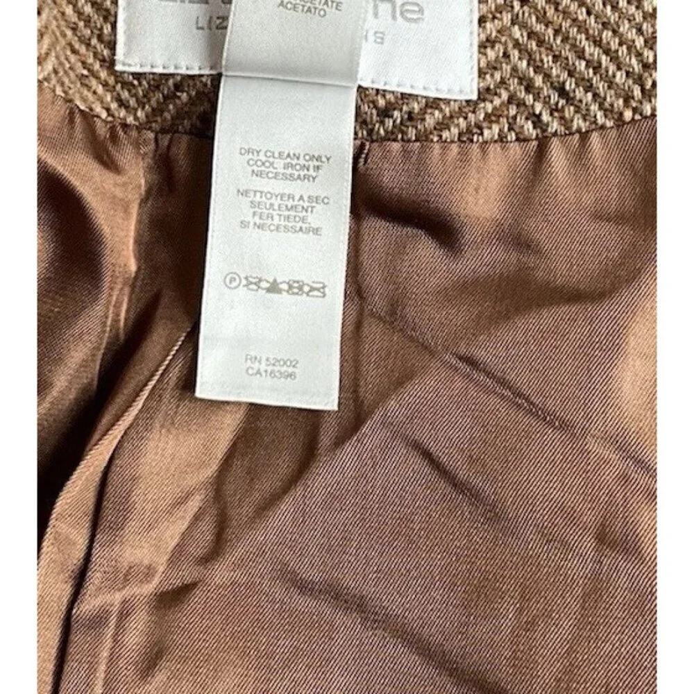 Liz Claiborne Vintage Women’s 14 Tan Charcoal Wool Bl Chunky Tweed Blazer Jacket